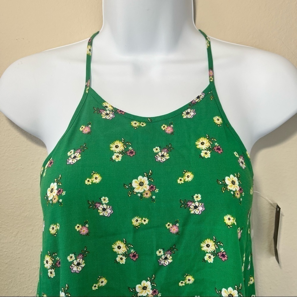 No Boundaries Green Floral Spaghetti Strap Tank Top XS - Picture 3 of 8